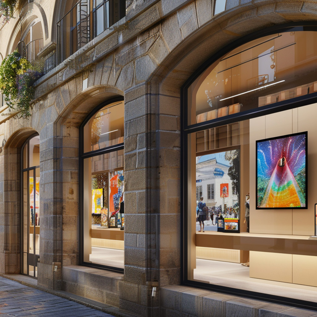 Écran vitrine numérique en devanture de magasin
