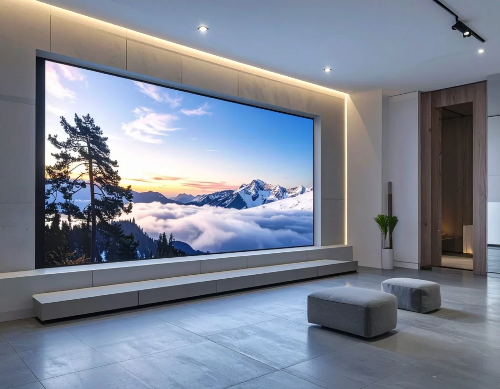 Mur LED grand format installé dans un hall d'accueil