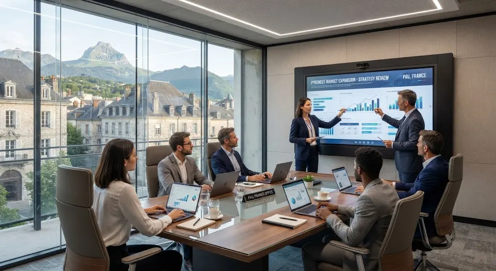 Grand écran interactif utilisé lors d’une réunion professionnelle dans une entreprise à Pau.
