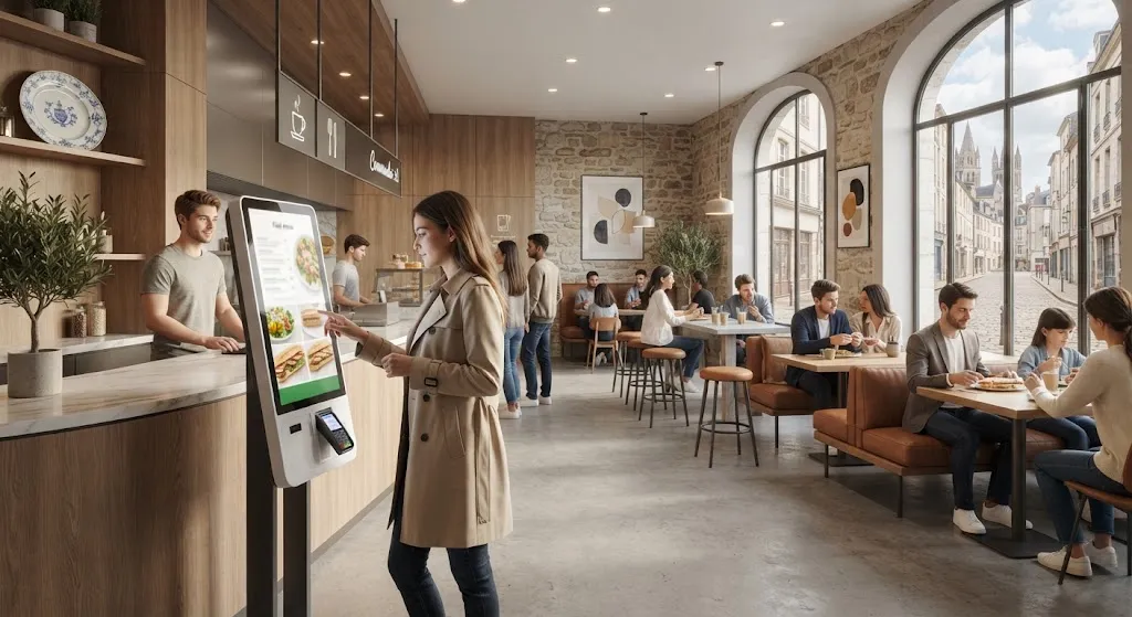 Borne de commande tactile installée dans un restaurant à Limoges