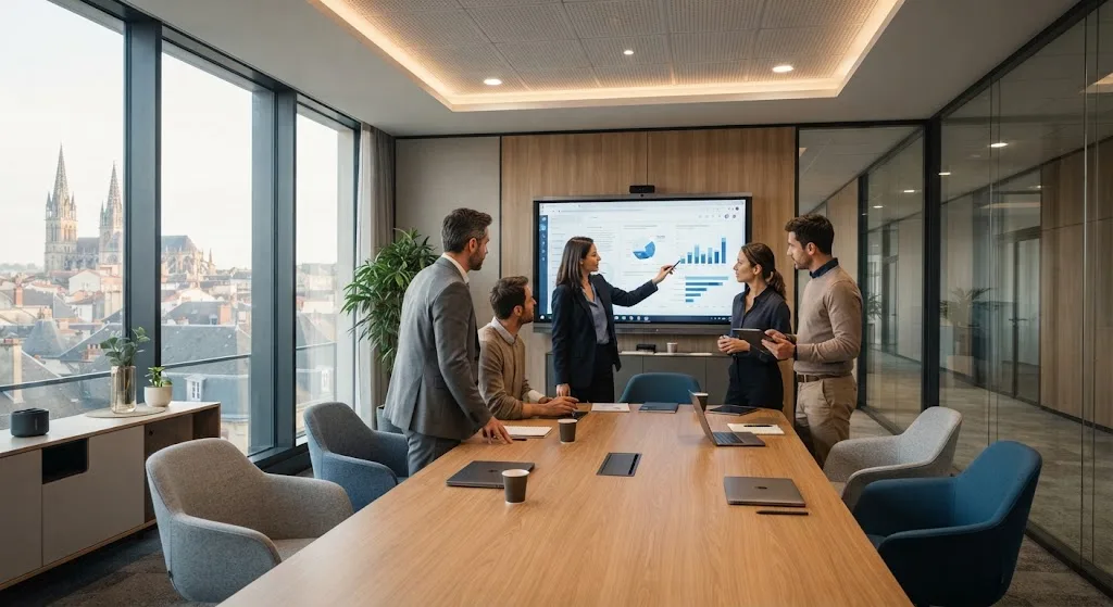 Écran interactif professionnel utilisé dans une salle de réunion à Limoges