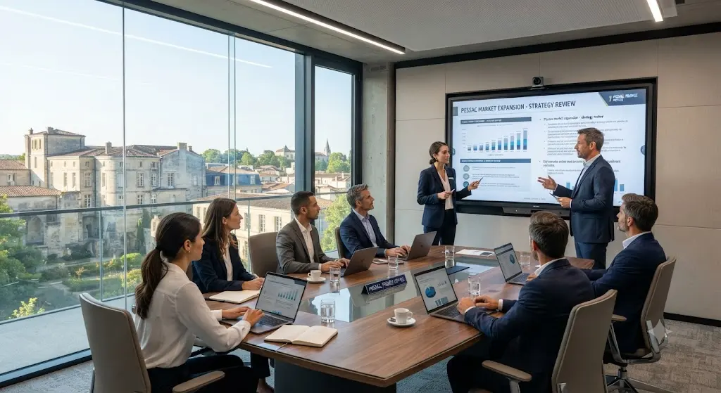 Grand écran interactif utilisé lors d’une réunion professionnelle dans une entreprise à Pessac