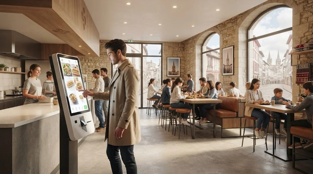 Borne de commande tactile installée dans un restaurant à Bayonne