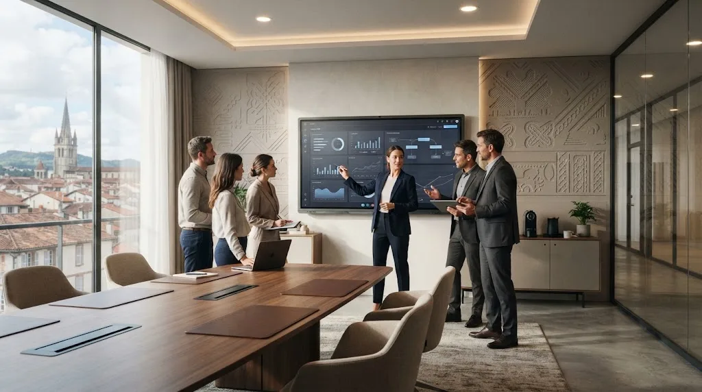 Écran interactif tactile utilisé dans une salle de réunion à Bayonne