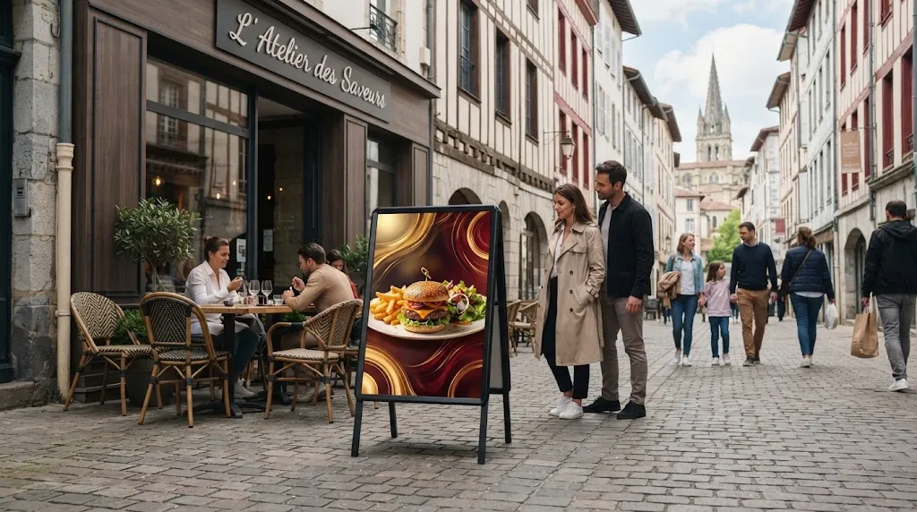 Stop trottoir numérique installé devant un commerce à Bayonne